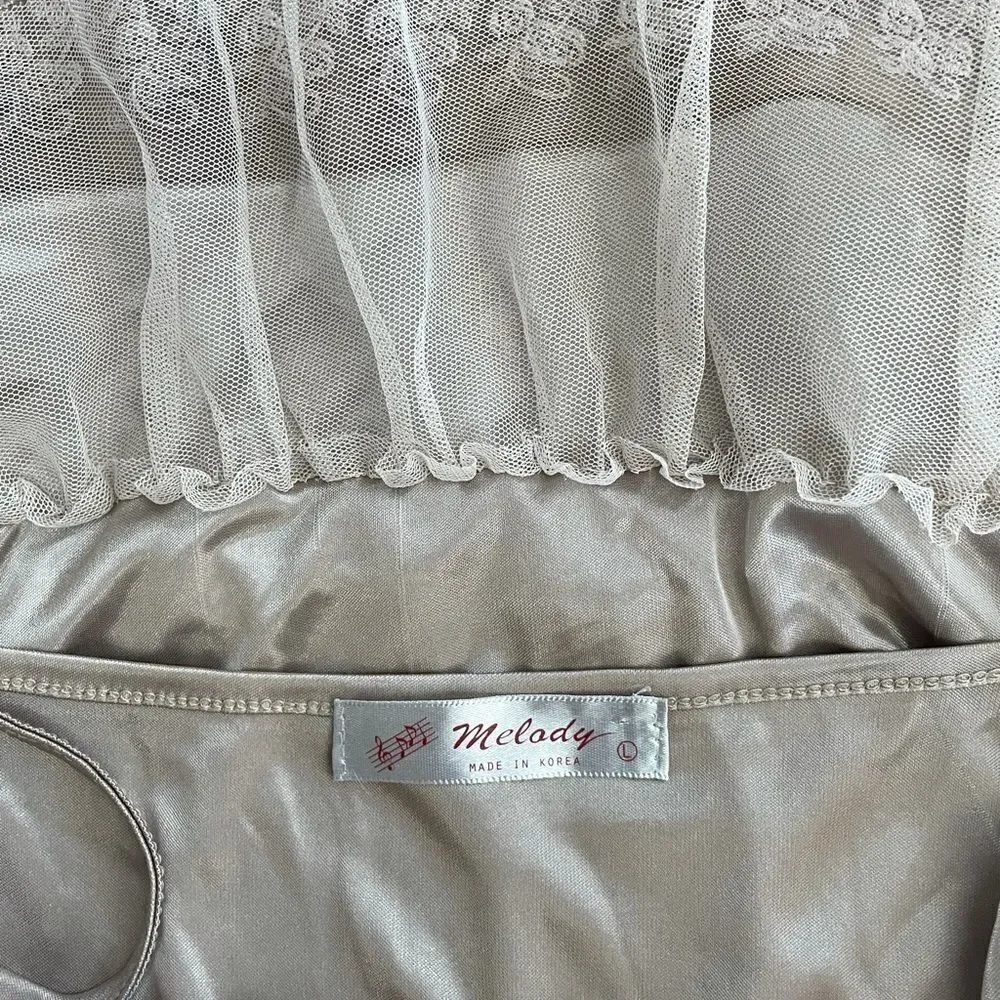 Melody Champagne Lace Hem Slip, size Large